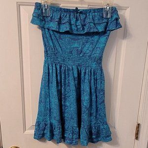 Blue tropical strapless dress